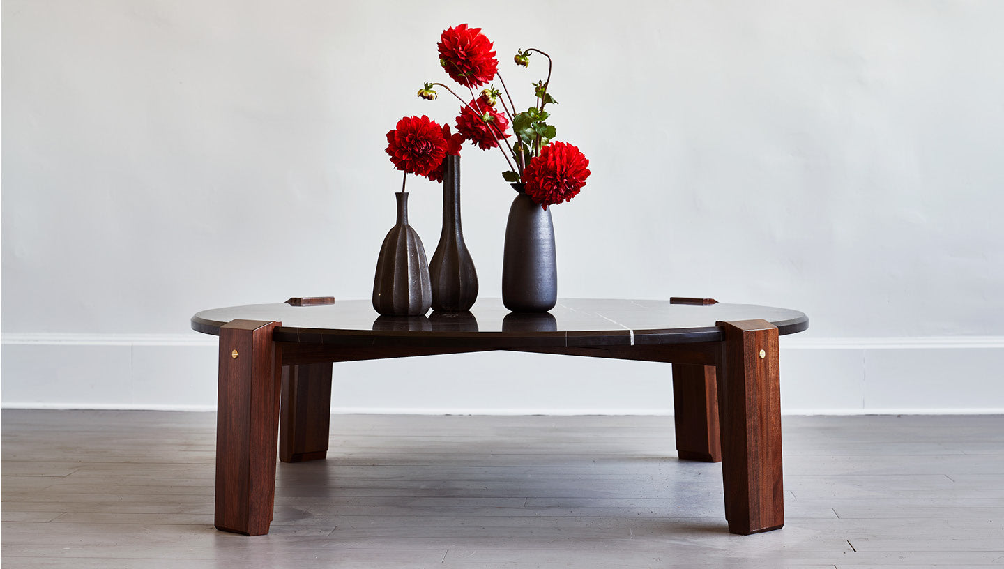 Hub Stone Coffee Table | Round Wood & Stone Coffee Table – Roman
