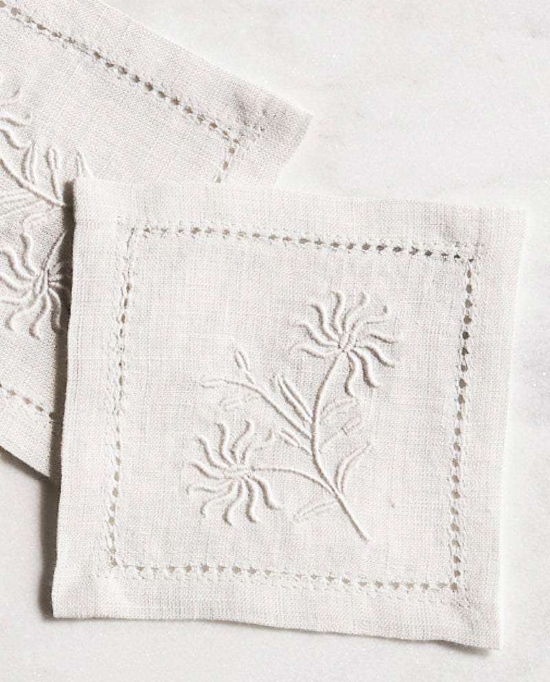 RW Guild Passiflora Embroidered Linen Cocktail Napkin