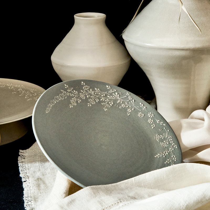 Yukiko Wada Dessert Plate in Blue Gray & Gold
