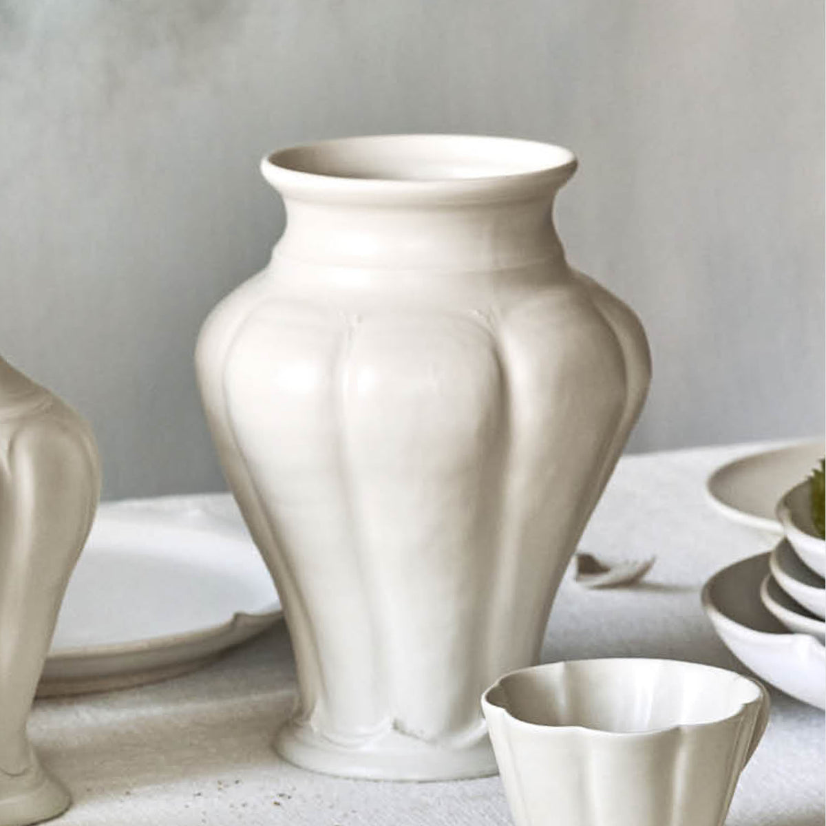 Tomoko Sakai Wide Porcelain Vase in White Glaze