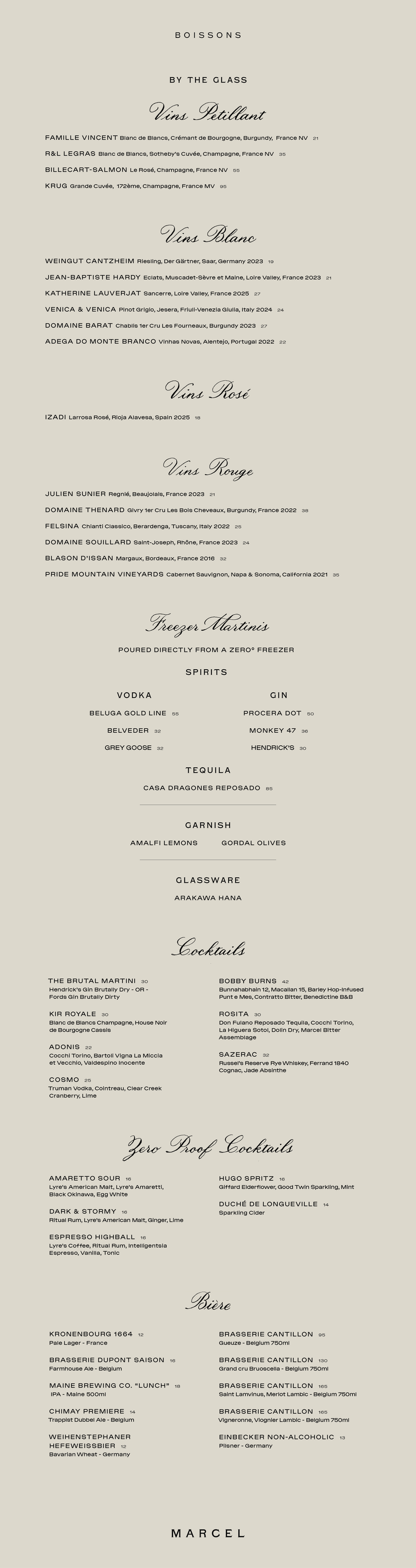 Marcel - Menus – Roman and Williams Guild