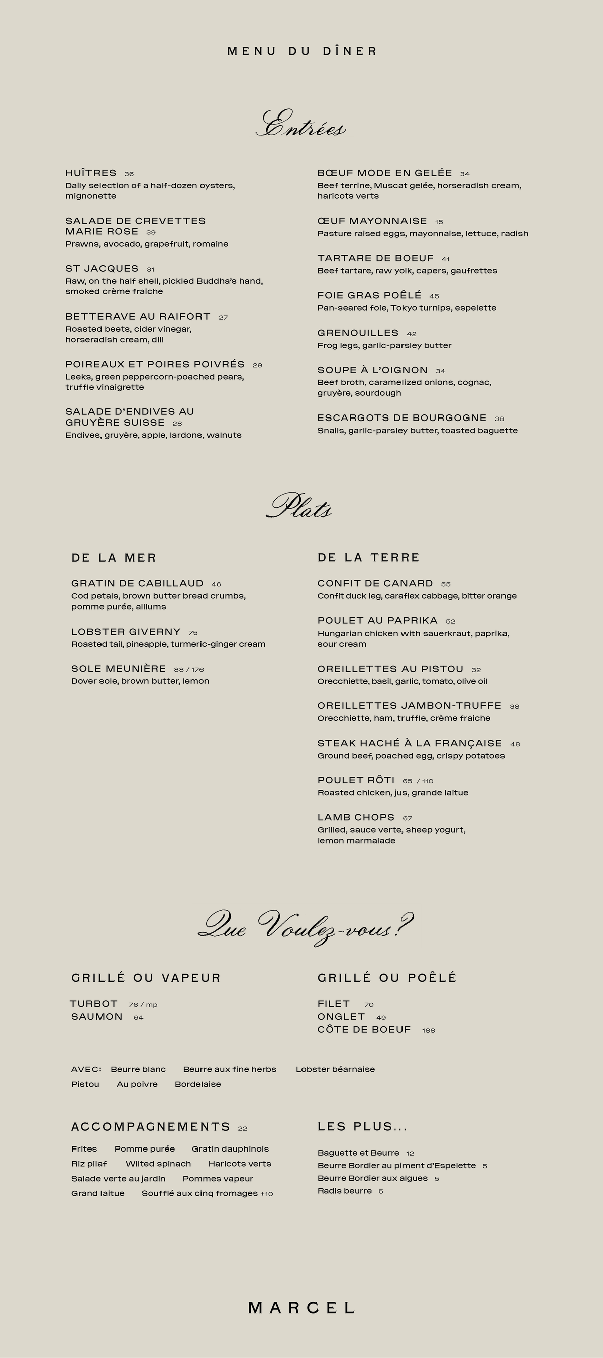 Marcel - Menus – Roman and Williams Guild