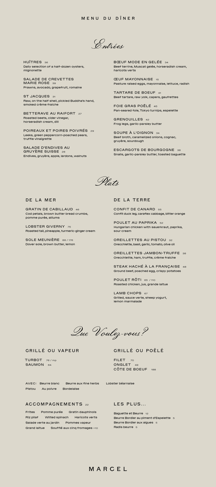 Marcel - Menus – Roman and Williams Guild