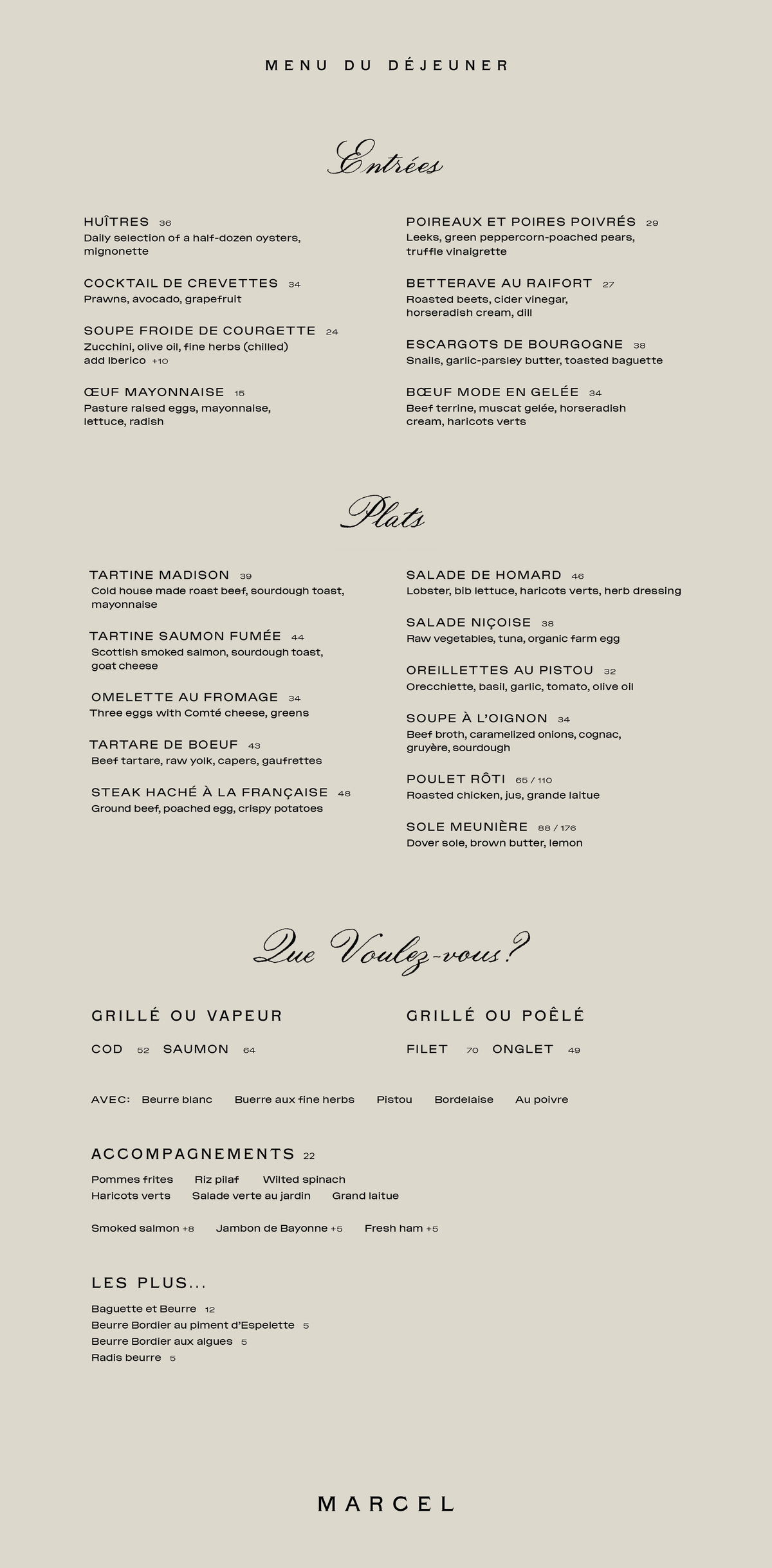 Marcel - Menus – Roman and Williams Guild