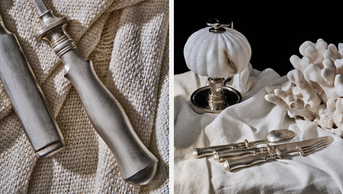 RW GUILD Bean Flatware Collection in Patinated Silver