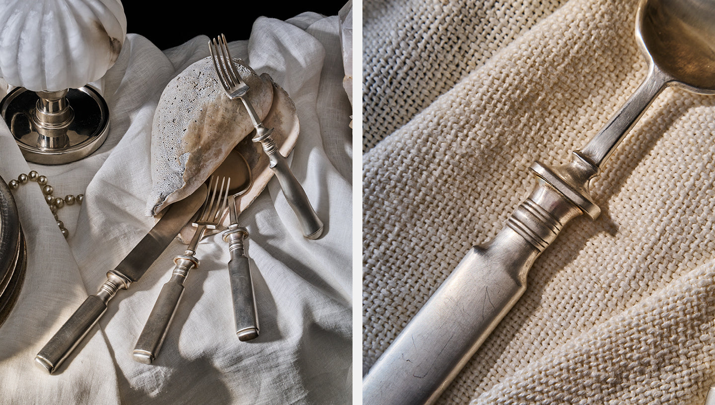 RW GUILD Bone Flatware Collection in Patinated Silver