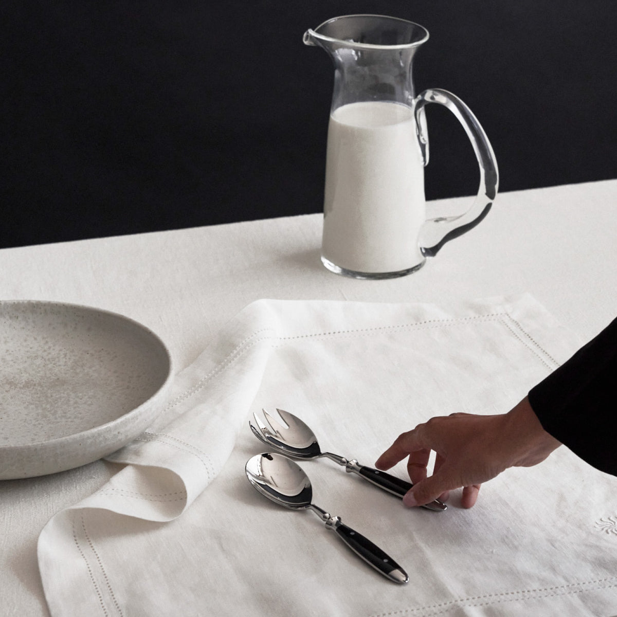 Salad Serving Set in Black Acrylic Finish | Salad Serving Fork 