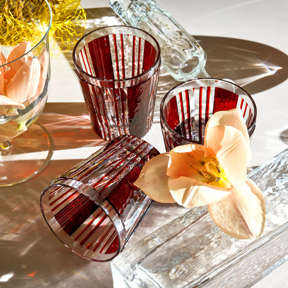 Red Cut Crystal Rock Glass for Home Bar | Whiskey & Bourbon 
