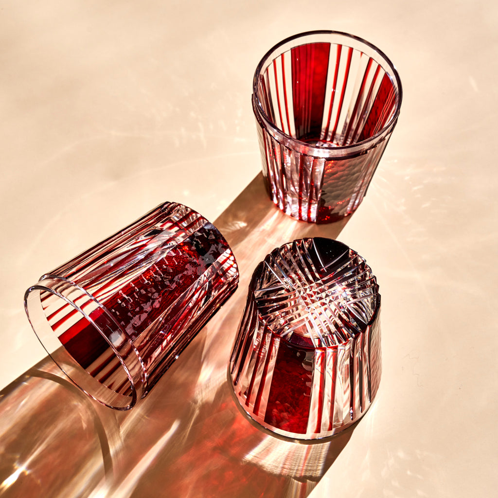 Red Cut Crystal Rock Glass for Home Bar | Whiskey & Bourbon Glasses ...