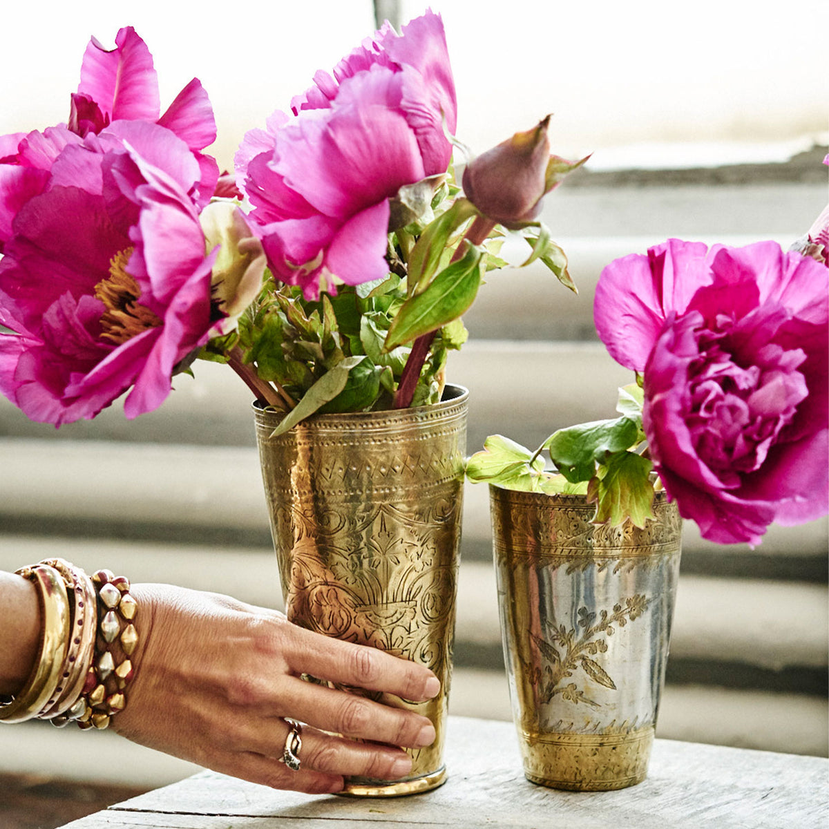 Found Engraved Brass Vases